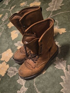 Men's Tan Leather Lace-Up Work Boots - Durable Outdoor Style